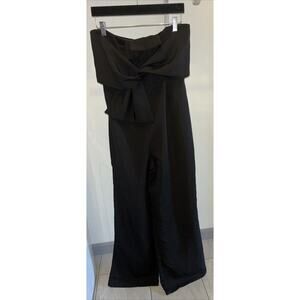 Black jumpsuit Sz Lg Bow Boohoo Unique Classy Dressy Outfit Strapless One Piece